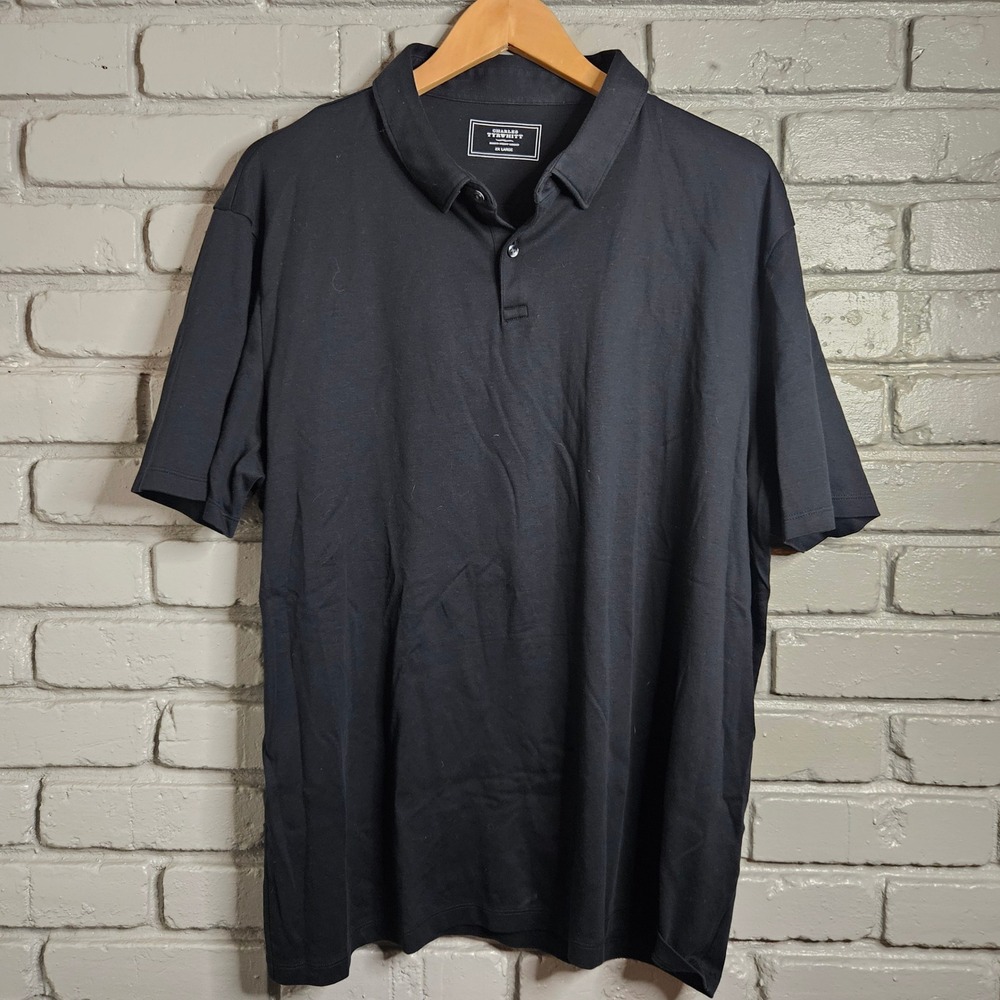 Charles Tyrwhitt Mens 2XL Black 100% Cotton Short Sleeve Polo Shirt CP0317BLK